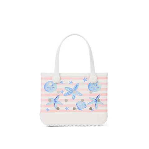 Bitty Bogg Bag - Pink Stripes & Blue Shells